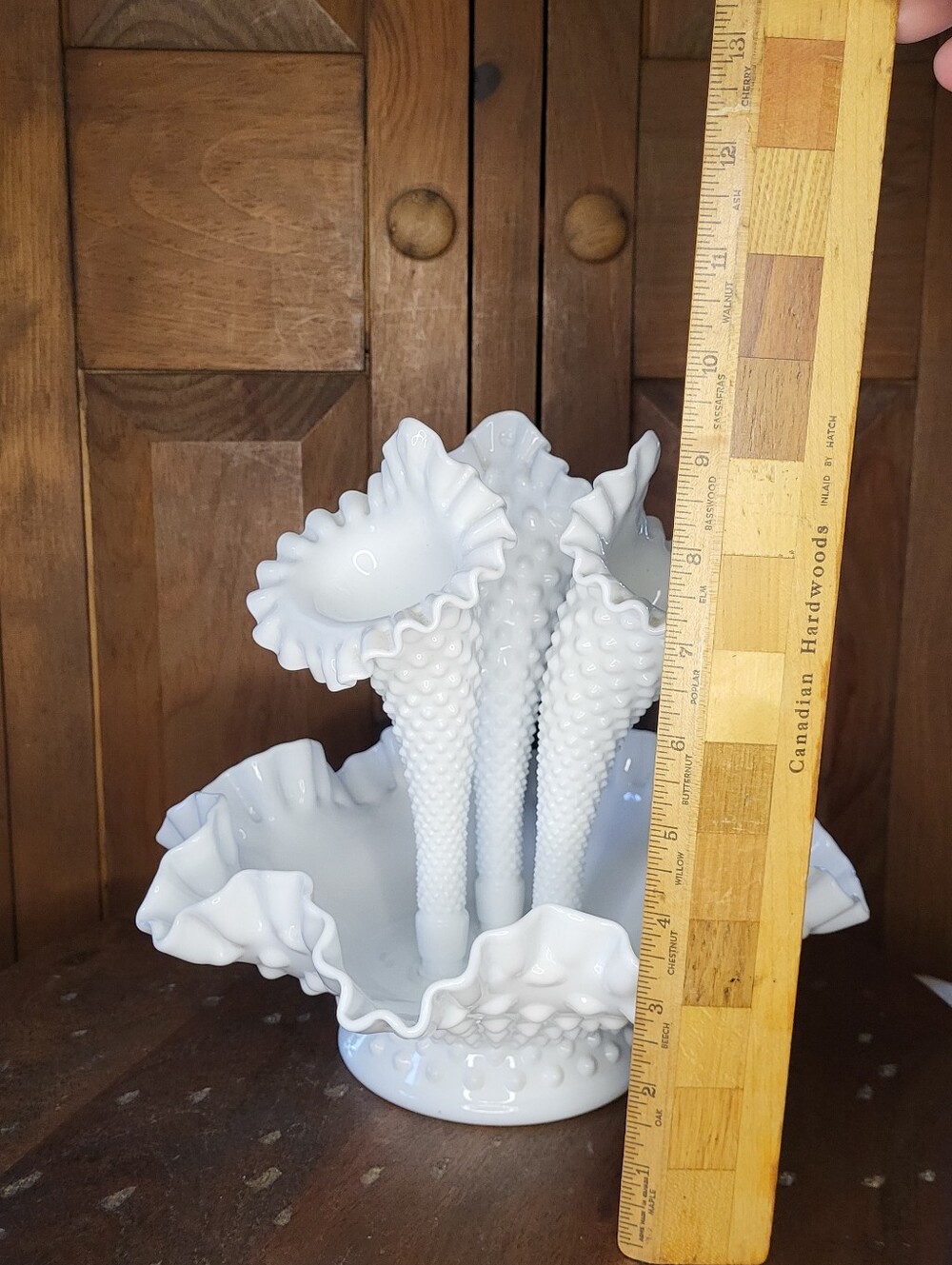 Fenton White Hobnail Milk Glass Epergne Centerpiece - Picture 4 of 12